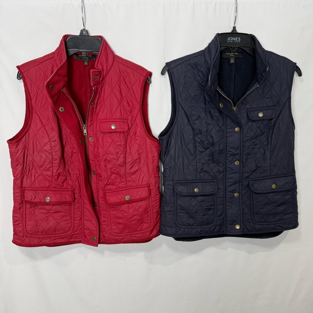 2 Talbots Zip Snap Puffer Vest Blue & Red Size M Petite